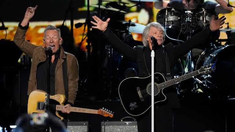 Bruce Springsteen and Jon Bon Jovi perform in 2024 in Los Angeles. Pic: AP/Chris Pizzello