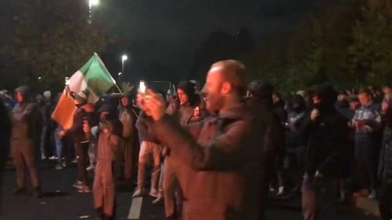 Many protesters carried Republic of Ireland flags
