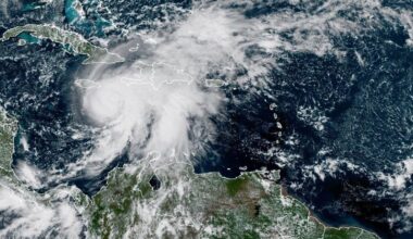 Satellite image of the Category 3 hurricane. Pic: NOAA via AP