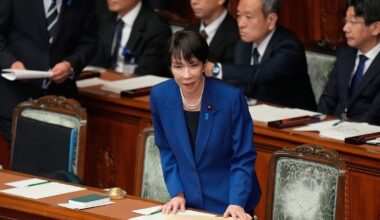 Japan's Prime Minister Sanae Takaichi bows before delivering a policy speech Pic: AP Photo/Eugene Hoshiko.