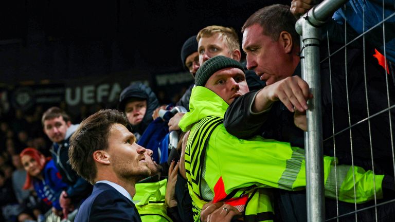 Danny Röhl spoke to some of Rangers' travelling support at full-time