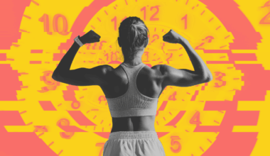 when you stop working out time clock behind woman flexing