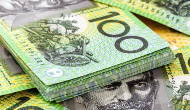 A pile of Australian $100 banknotes