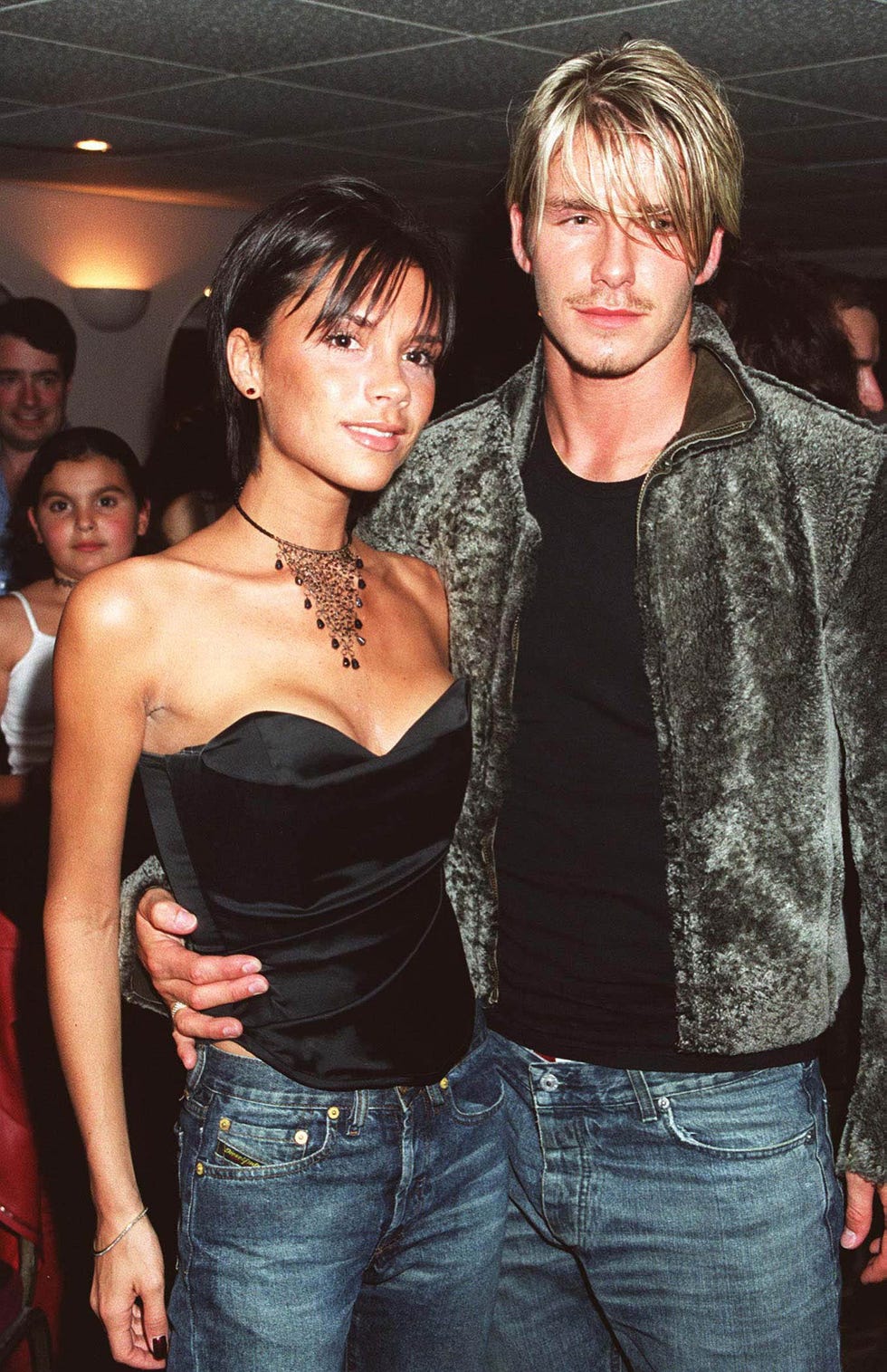 victoria adams david beckham, backstage after whitney houston concert, at wembley arena, london
