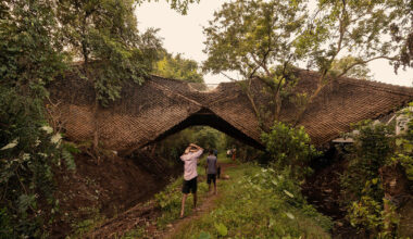 wallmakers wraps its suspended 'bridge house' in thatched scales