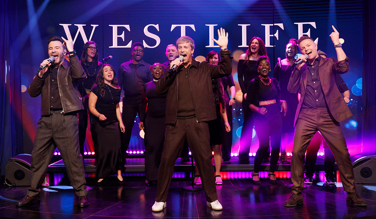 Westlife performing a medley of hits on The Late Late Show. Pic: Andres Poveda