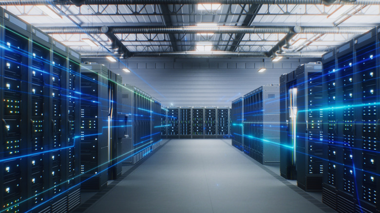 A photograph of a data center, in the photograph you can see the serveer racks.