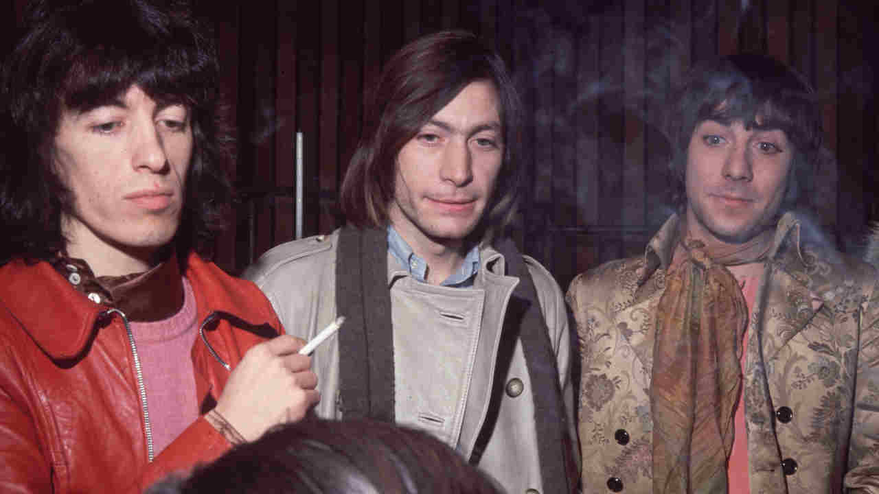 Bill Wyman and Charlie Watts of the Rolling Stones with The Who’s Keith Moon in the late 1960s