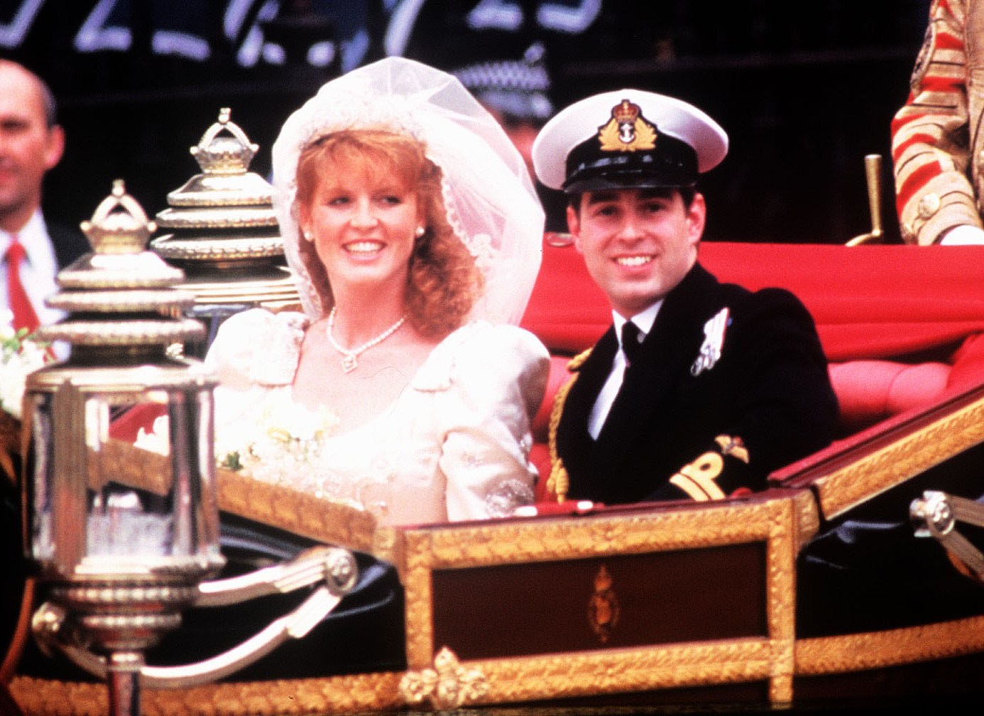 Prince Andrew and Sarah Ferguson in a carriage on their wedding day.
