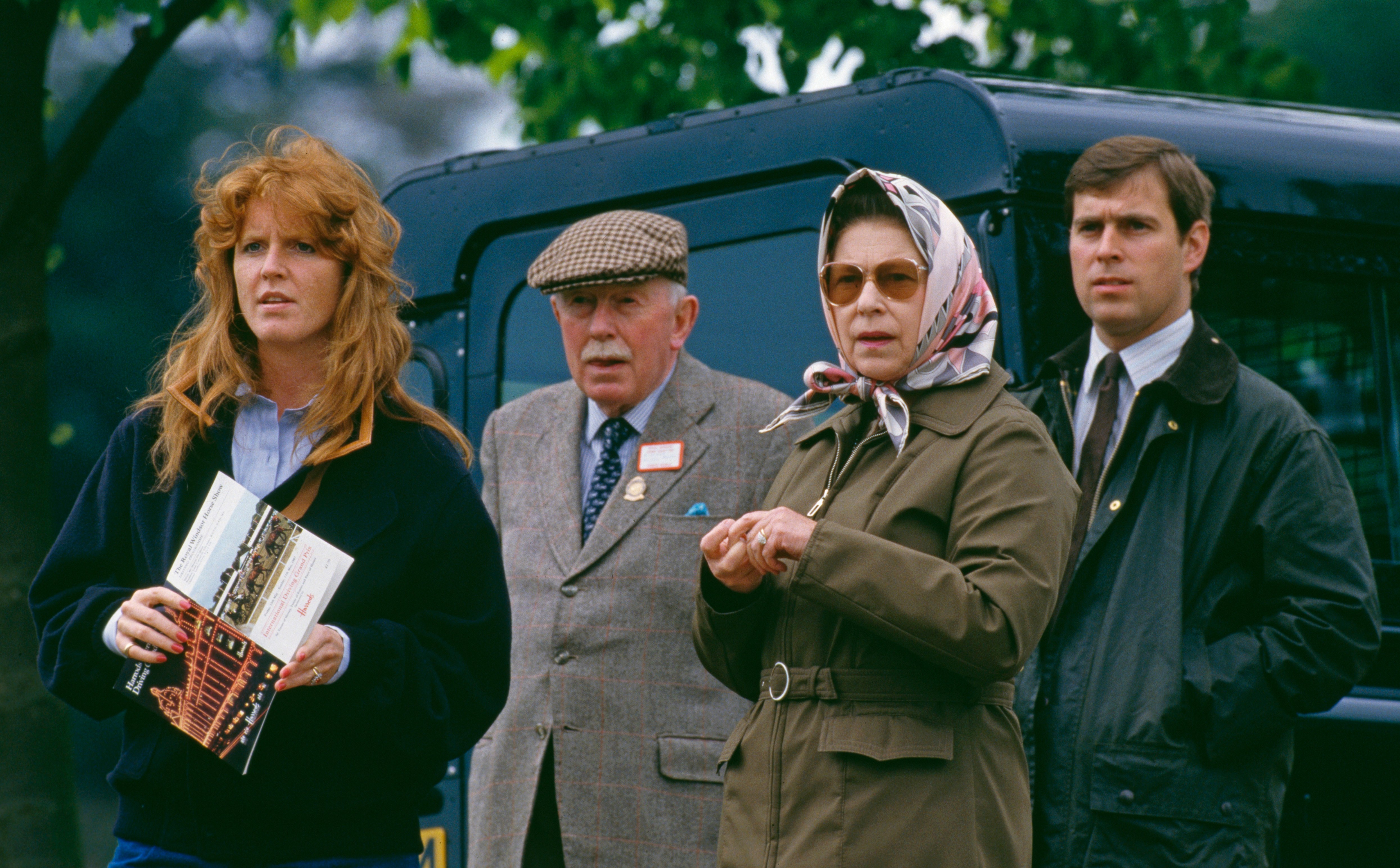 Sarah Ferguson, Queen Elizabeth II, and Prince Andrew at the Royal Windsor Horse Show.