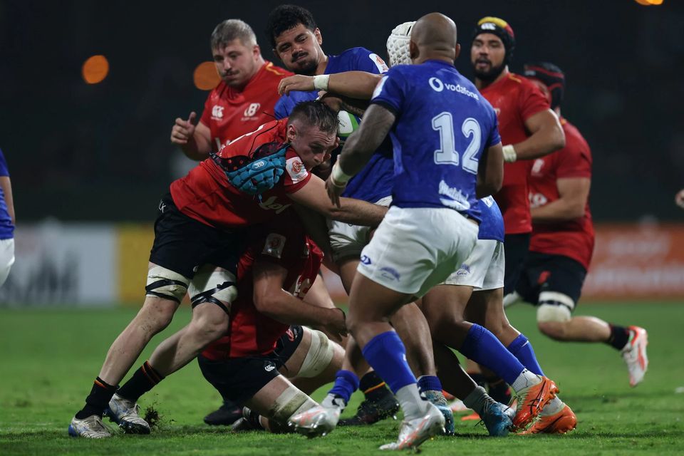 Samoa were made to work hard for their 13-13 draw, a result that saw the Pacific Islanders reach the Rugby World Cup in 2027 Credit: Getty Images/Christopher Pike