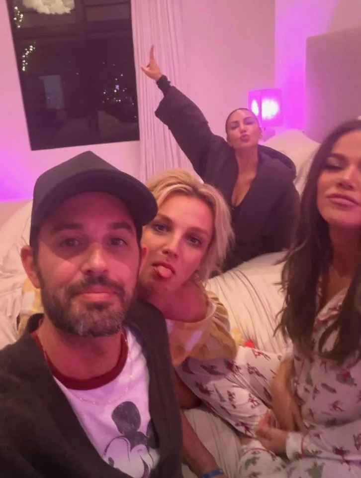 Kim Kardashian/Instagram Cade Hudson takes a selfie of himself with Britney Spears and Kim and Khloé Kardashian