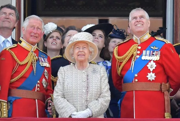 King Charles, the late Queen Elizabeth II and Andrew Mountbatten Windsor