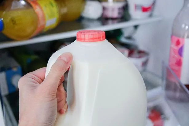Bottle of milk in the fridge