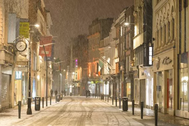 A view of Dublin's Grafton Street as the 'Beast from the East' has hit Ireland with temperatures plunging to -3C tonight and snow showers along with a widespread frost and icy conditions.
On Wednesday, February 28, 2018, in Dublin, Ireland. (Photo by Artur Widak/NurPhoto via Getty Images)
