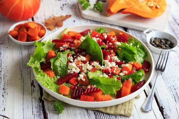 Salad with roasted pumpkin and feta cheese