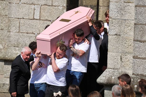 The remains are carried from church pictured after the funeral of 15-year-old Molly Dempsey from Baltinglass who died in a car crash in the early hours of May 5, 2024