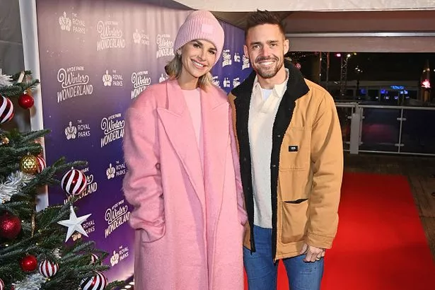 Vogue Williams and Spencer Matthews attend the opening night of Hyde Park Winter Wonderland on November 14, 2024 in London, England. 