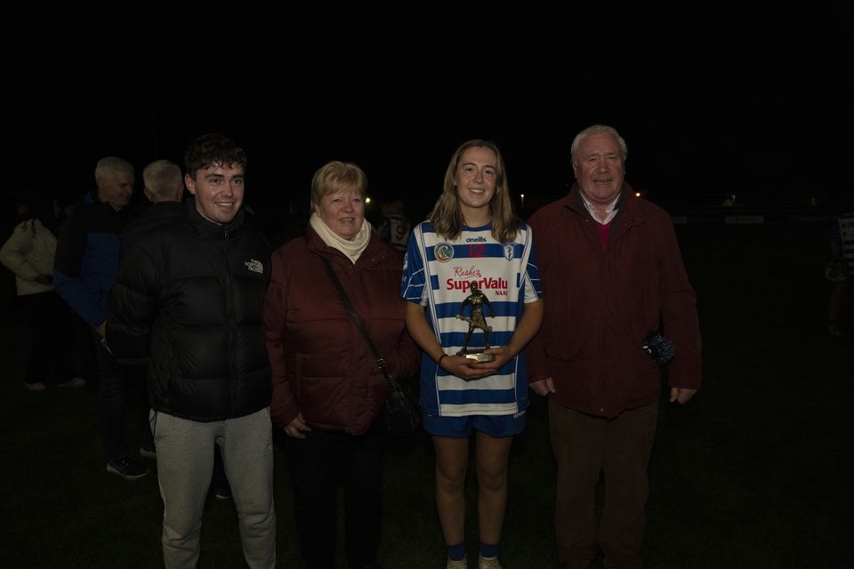 Player of the match Aoife Stynes pitchside with her family after the trophy presentation. Image: Aisling Hyland Photography