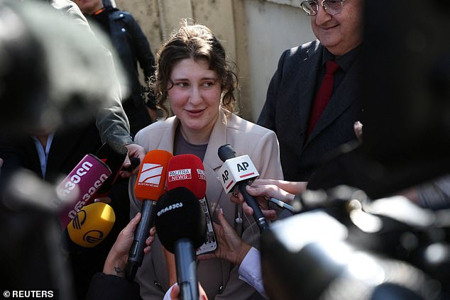 Bella Culley was seen speaking to journalists after her release from prison today