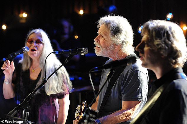 From left, Godchaux and Bob Weir of The Grateful Dead perform with Mike Gordon of Phish