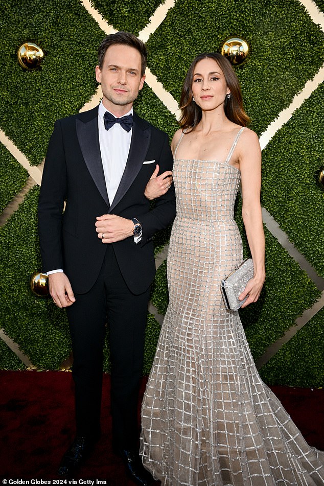 Pretty Little Liars alum Troian Bellisarior evealed she’s expecting her third child with husband Patrick J. Adams; (pictured 2024)