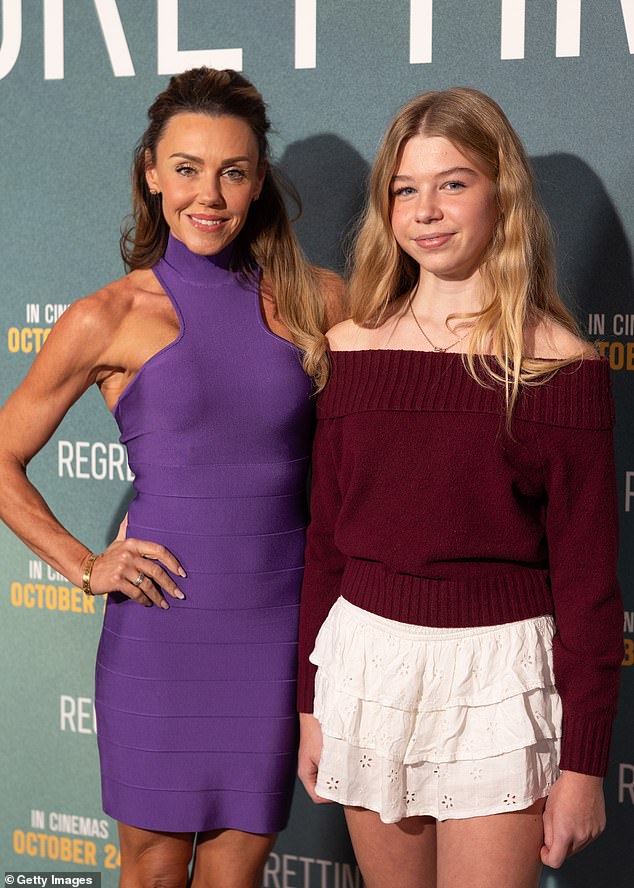 Michelle has daughter Faith, 13, and son AJ, 10, with husband Hugh Hanley and revealed she has had conversations with Faith about the BRCA2 gene, because she is at risk of having it (pictured last month)