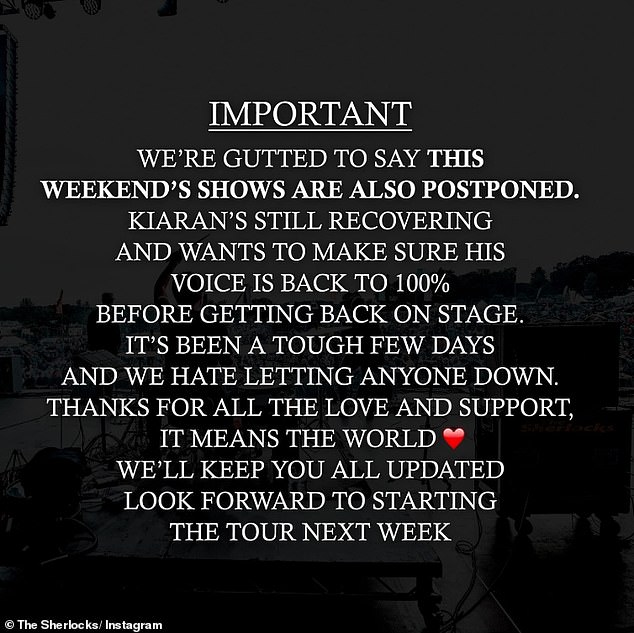 The South Yorkshire group were due to perform in Stoke on Thursday night, but issued a statement on Instagram just hours before they were due on stage