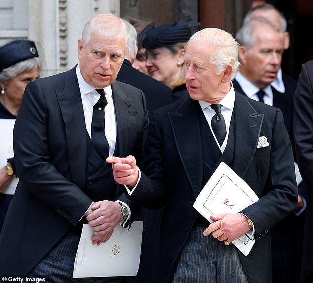 Andrew and King Charles at the Duchess of Kent's funeral in September