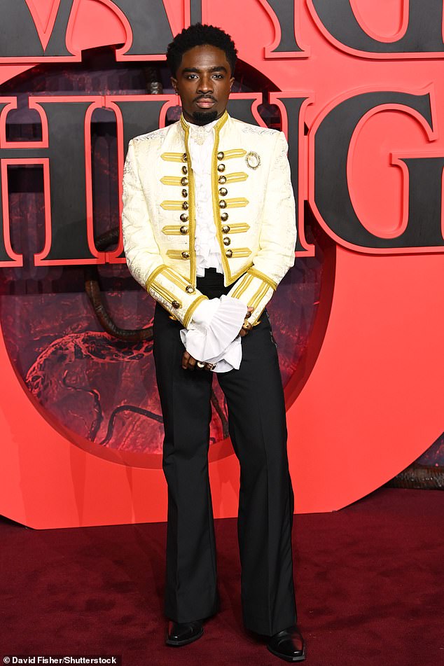 Caleb McLaughlin stood out in a quirky jacket and flared trousers