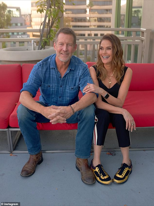 Desperate Housewives star Teri Hatcher shared now and then snaps of her and co-star James Denton who was a very special guest on her new Desperately Devoted podcast on Thursday