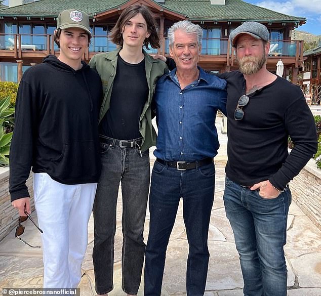 Pierce Brosnan posts three of his sons on Father's Day in 2022, from left, Paris, Dylan and Sean. In the caption he mentions Christopher as well saying 'thank you deeply for your love'