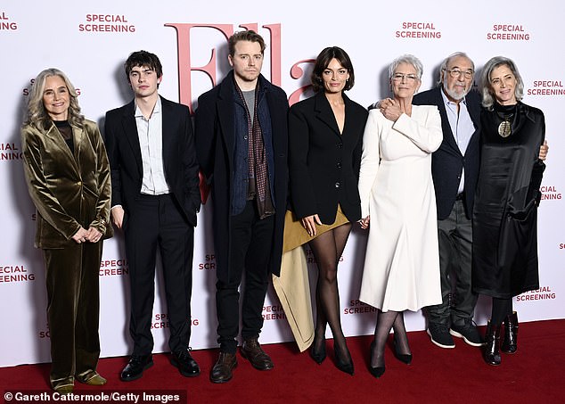 (L-R) Julie Ansell, Spike Fearn, Jack Lowden, Emma Mackey, Jamie Lee Curtis, James L. Brooks and Jennifer Simchowitz