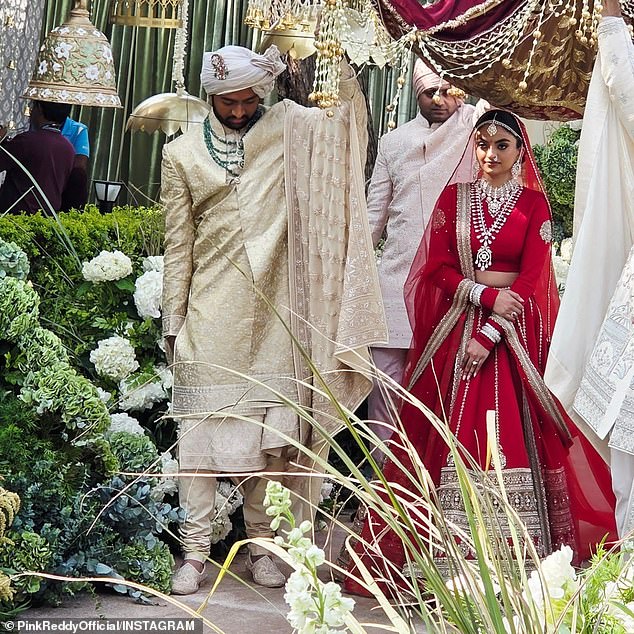 Bride Netra Mantena and groom, Vamsi Gadiraju, whose massive wedding event was attended by notables including Donald Trump Jr and performances by Jennifer Lopez