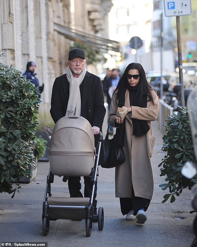 Boris Becker has been photographed with his newborn daughter for the first time, just a week after his wife, Lilian de Carvalho Monteiro, gave birth to his fifth child