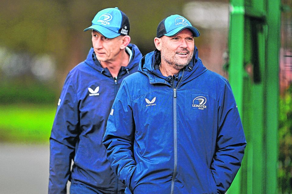 Leinster senior coach Jacques Nienaber, right, and Leinster head coach Leo Cullen
