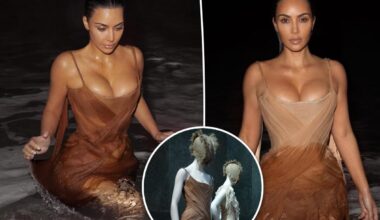 Kim Kardashian swims in the ocean wearing historic Alexander McQueen dress shown at the Met