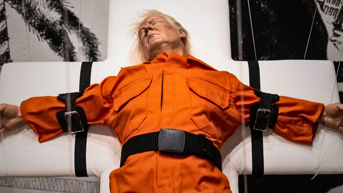 'Saint or Sinner'? British artist Mason Storm crucifies Donald Trump in sculpture on show in Basel