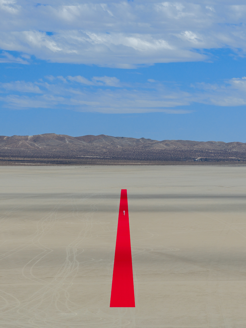one-kilometer red line land art installation by gregory orekhov spans across california desert