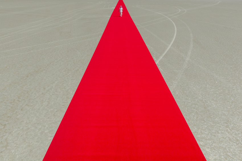 one-kilometer red line land art installation by gregory orekhov spans across california desert