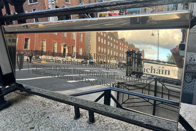 Sign outside Department of Public Expenditure replaced after ‘infrastructure’ misspelled