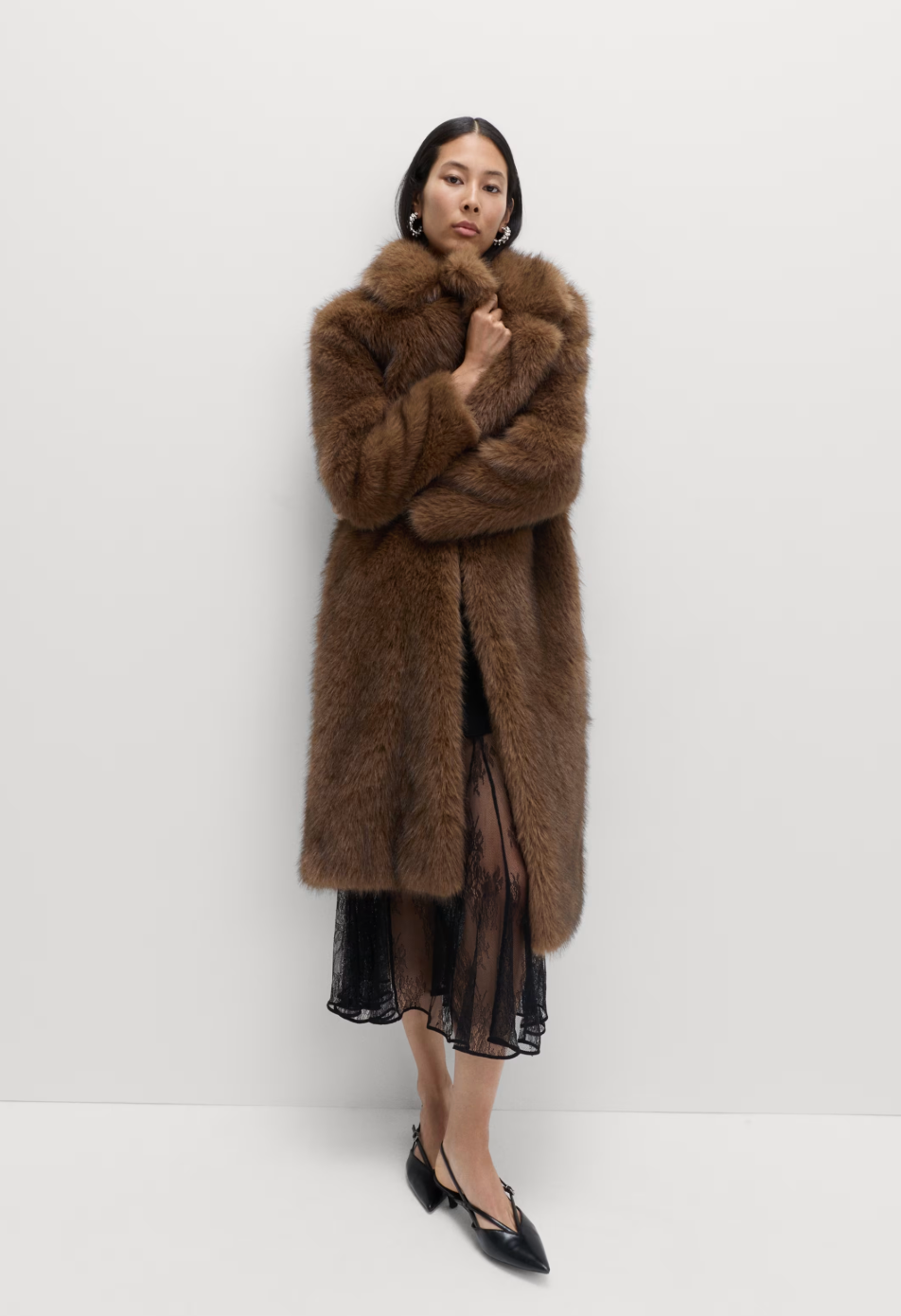 Faux Fur Single Breasted Longline Coat