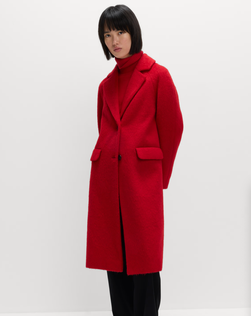 Brushed Revere Collar Single Breasted Longline Tailored Coat