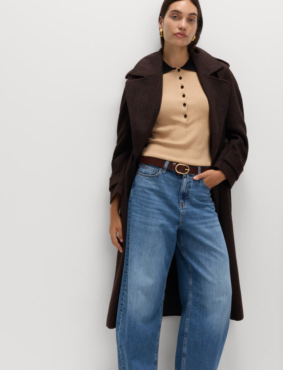 Checked Belted Longline Tailored Coat