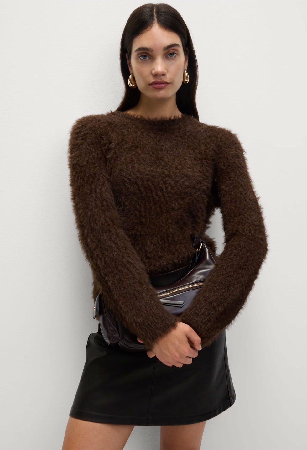 Textured Crew Neck Jumper - Raisin