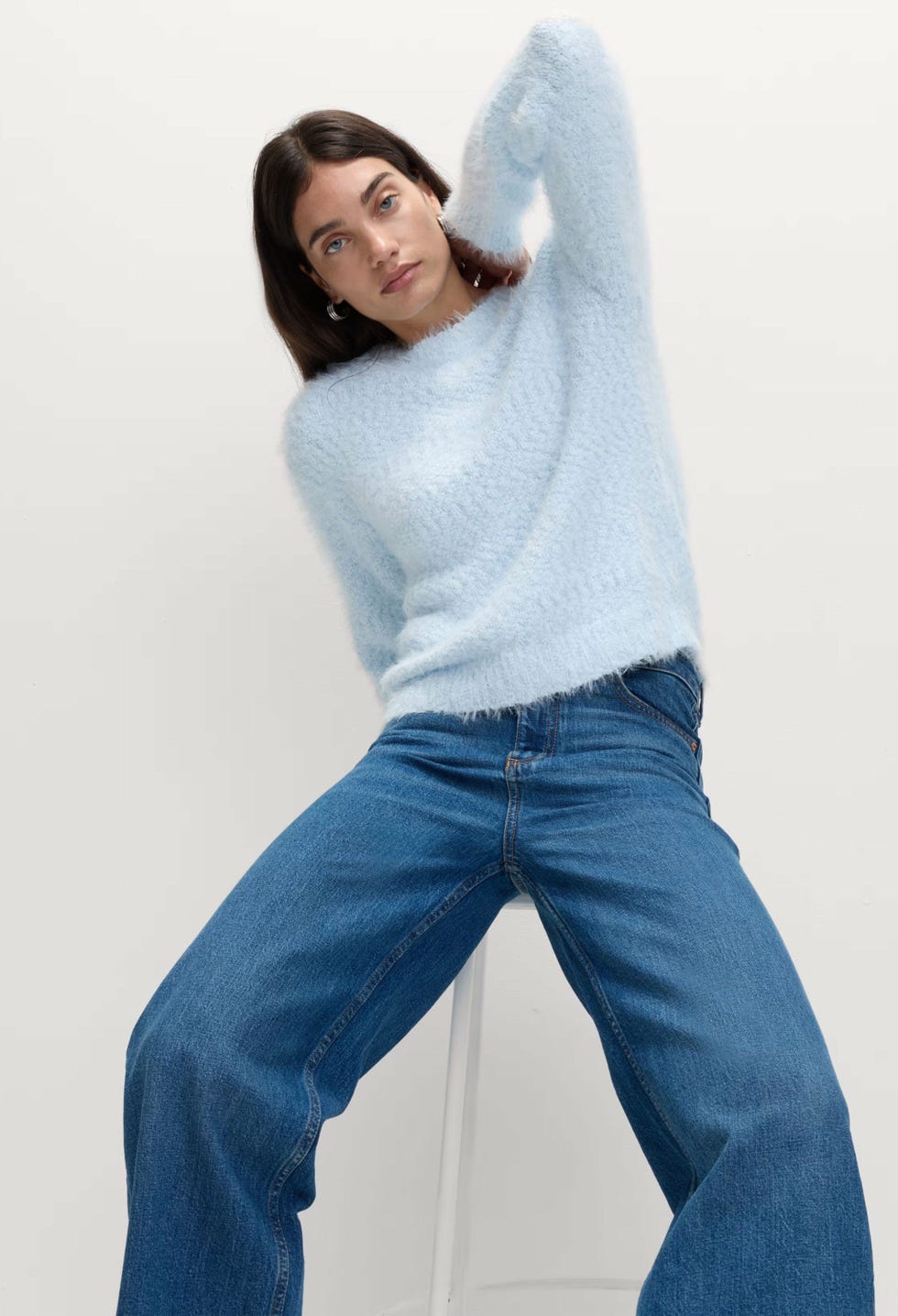 Textured Crew Neck Jumper - Ice Blue