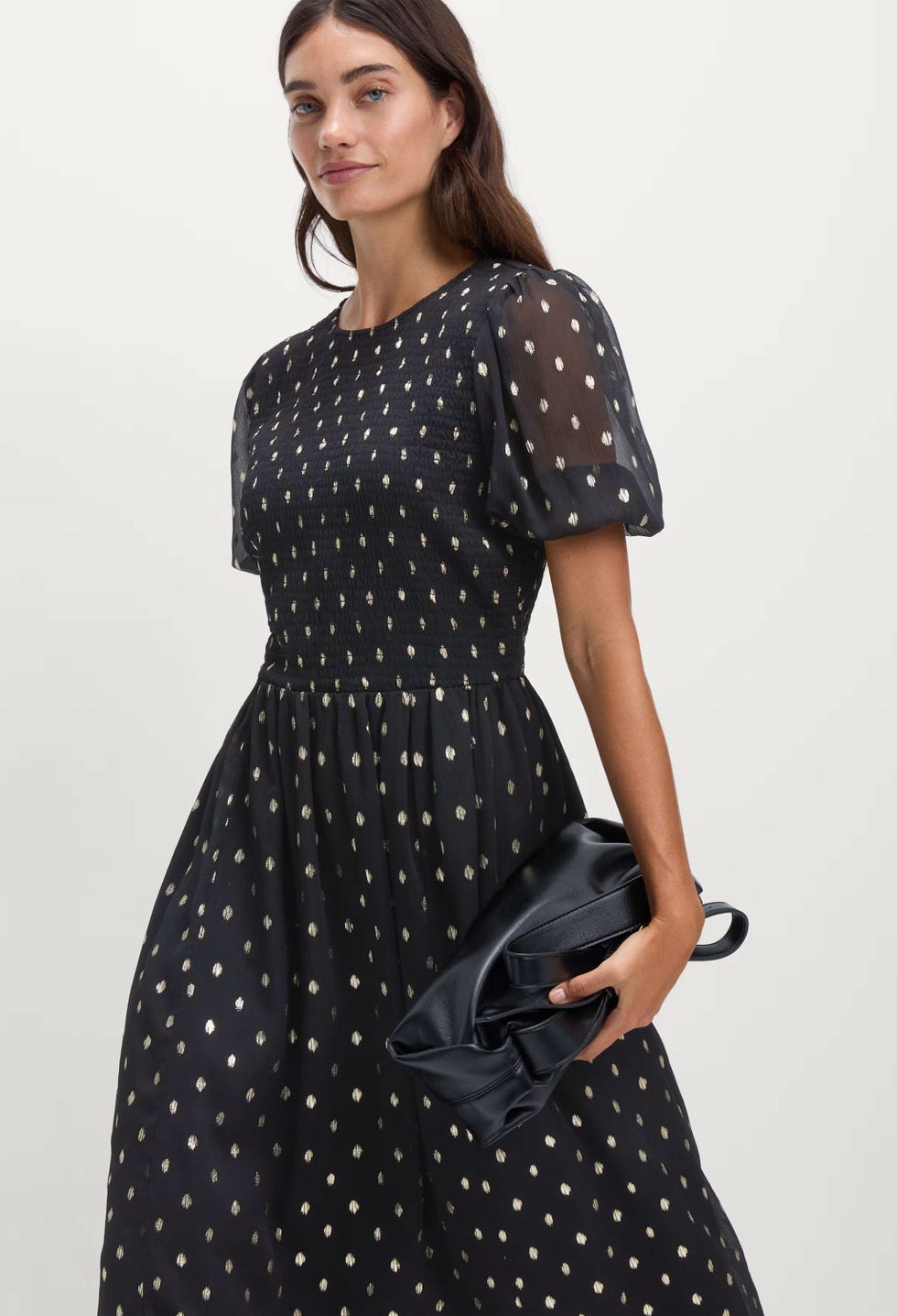 Metallic Spot Print Midi Waisted Dress
