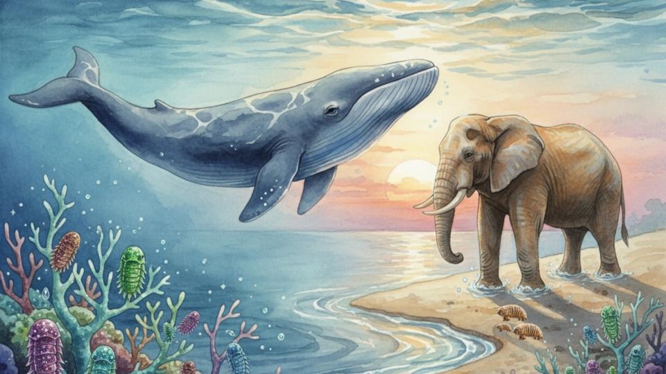 whale, elephant on beach