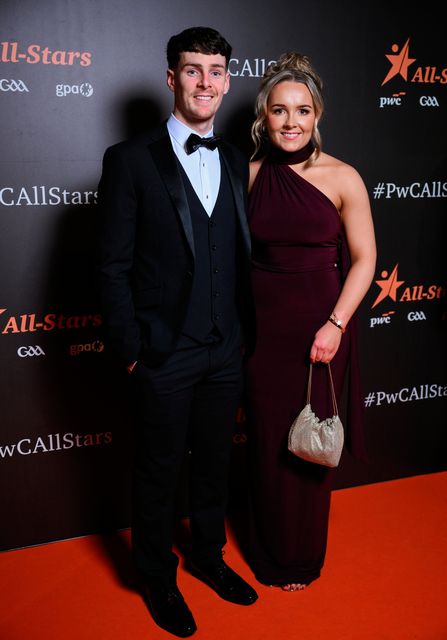 Tipperary hurler Andrew Ormond with Eimear O'Gorman on arrival to the 2025 PwC GAA/GPA All-Star Awards at the RDS in Dublin. Photo by Brendan Moran/Sportsfile