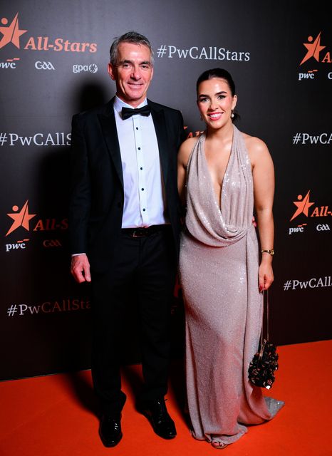Barry Cullen with Grace Cullen on arrival to the 2025 PwC GAA/GPA All-Star Awards at the RDS in Dublin. Photo by Brendan Moran/Sportsfile